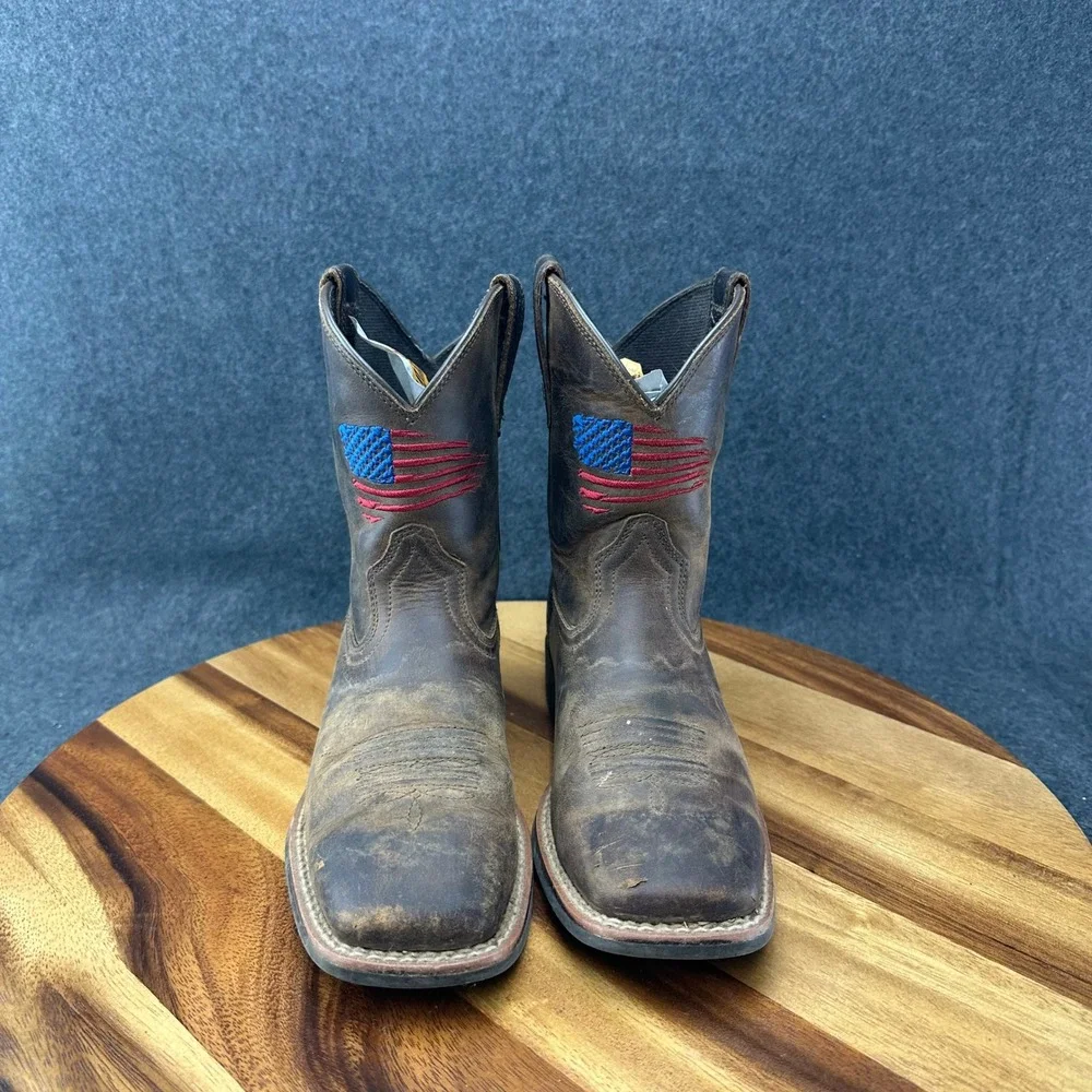 Ariat Kids Patriot Western Boot Brown Leather 10034408 Flag Embroidered Sz 2